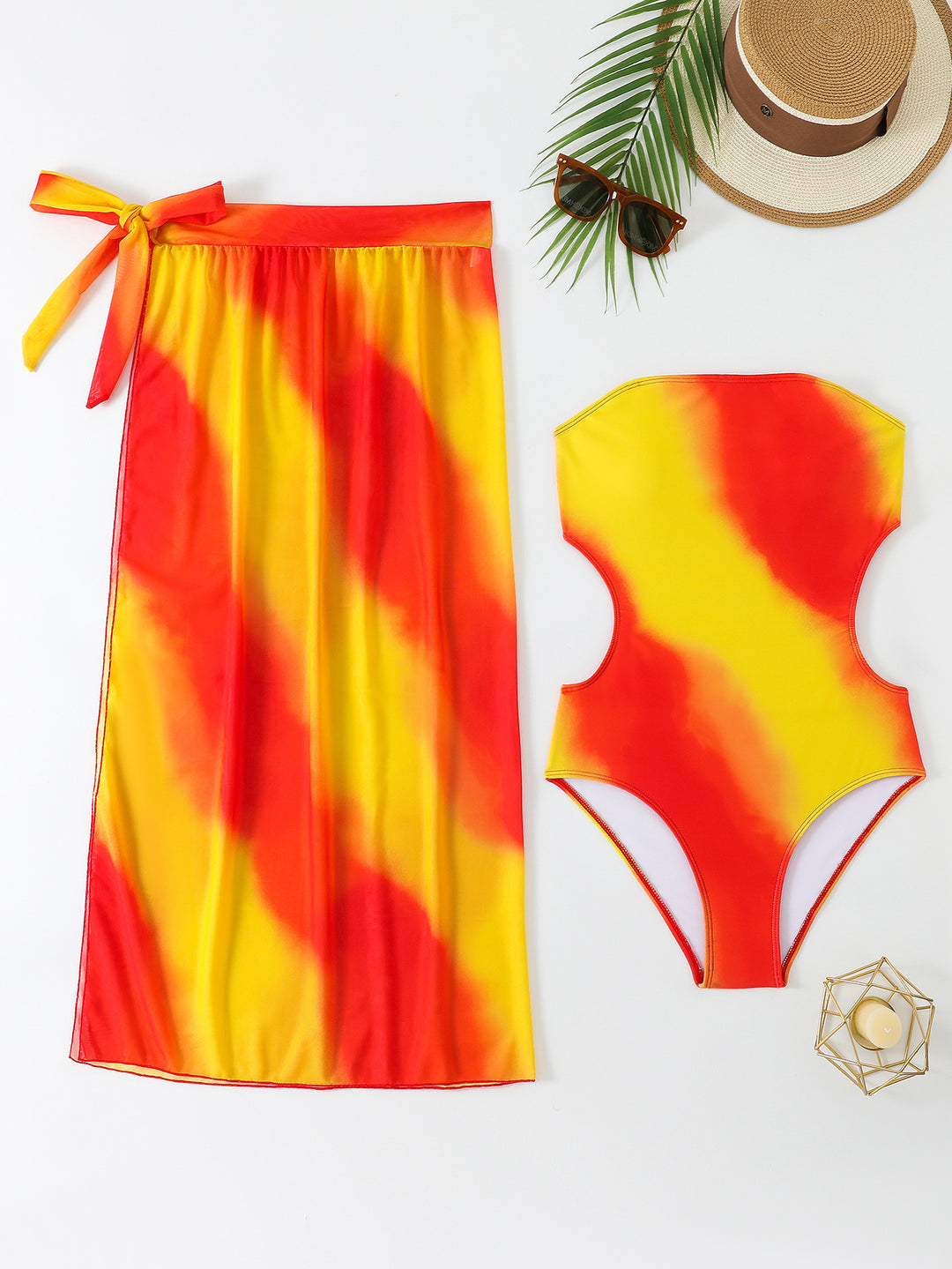 Women's Wrap Mini Skirt with Elastic Waistband and One-Piece Swimsuit Mune Fashion