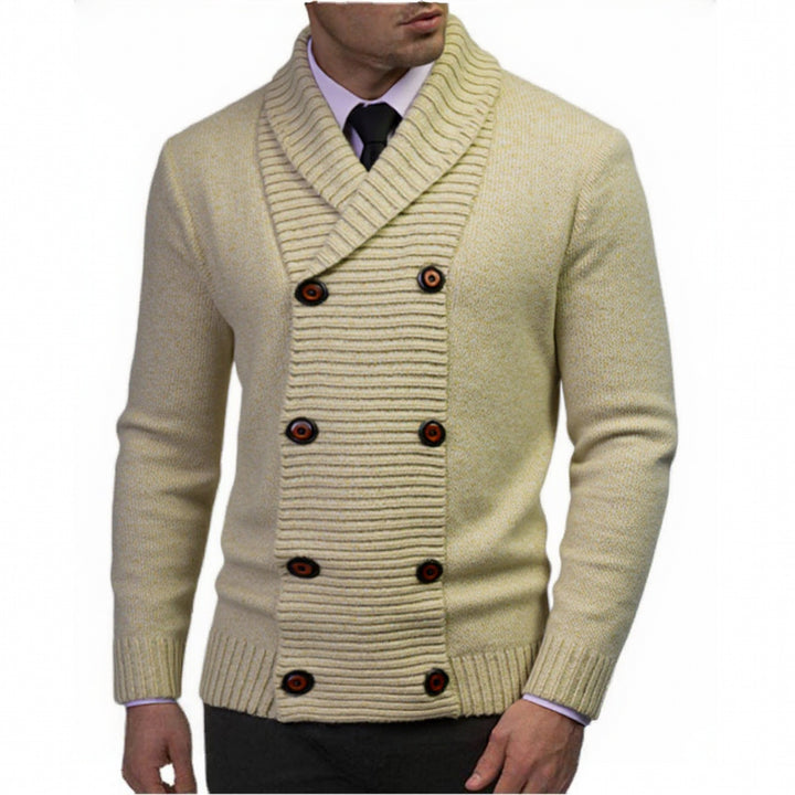 Men's knitted cardigan with double-breasted button placket and shawl collar Mune Fashion