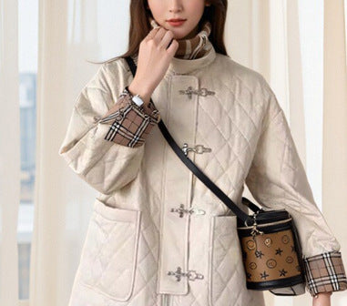 Women’s Stylish Quilted Coat with Check Pattern Mune Fashion