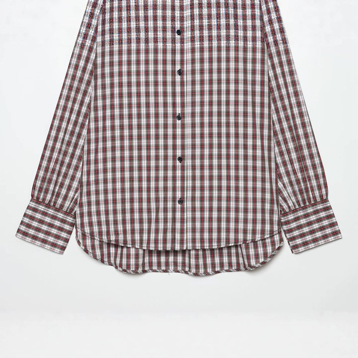 Women's Plus Size Checkered Shirt with Collar and Round Hem