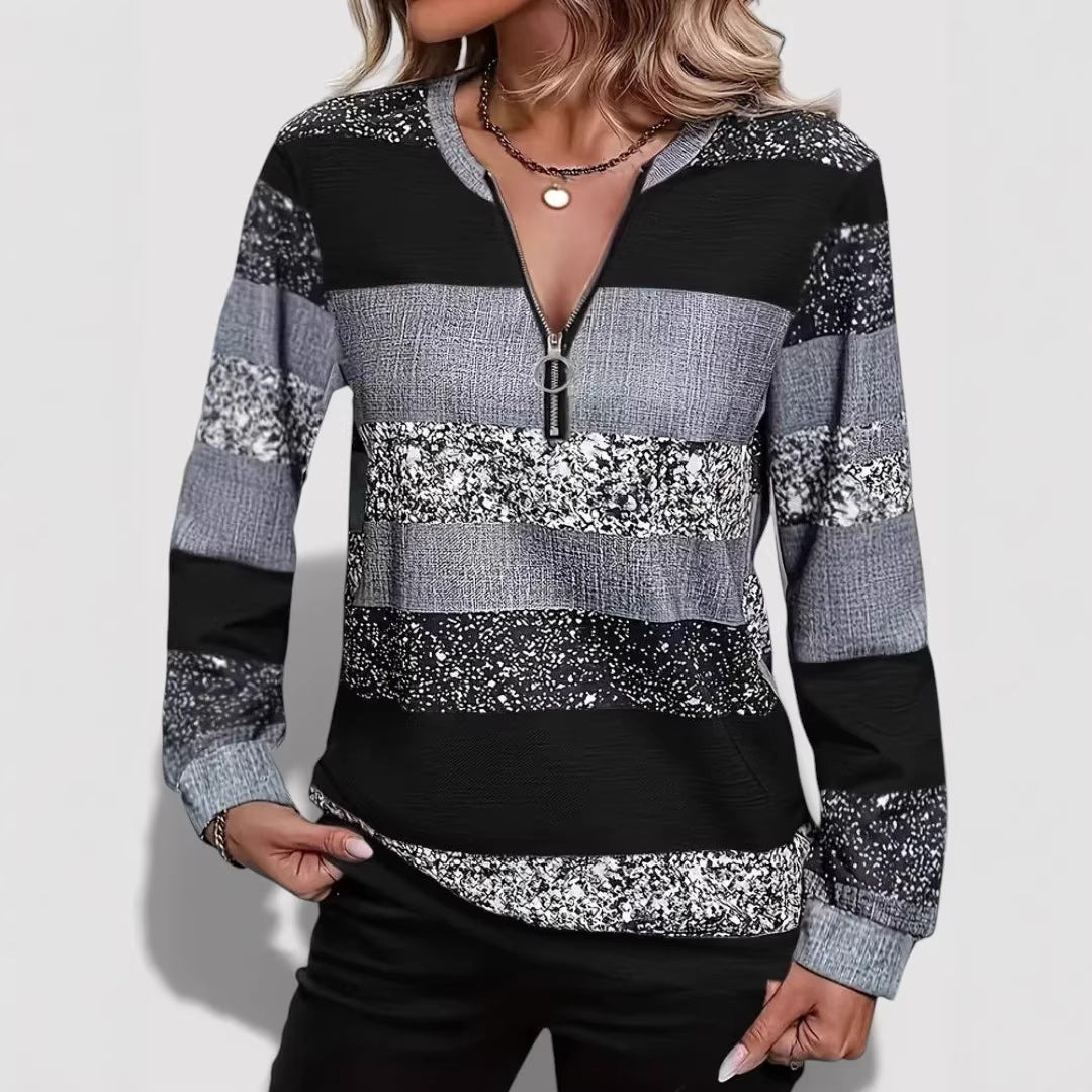 Women’s Stylish Zip Pullover with Graphic Pattern