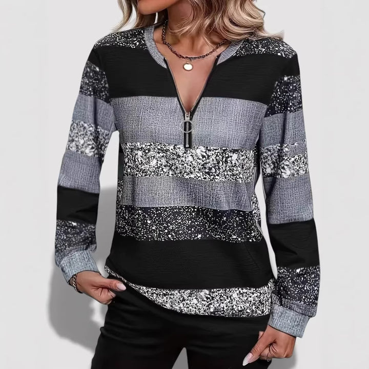 Women’s Stylish Zip Pullover with Graphic Pattern