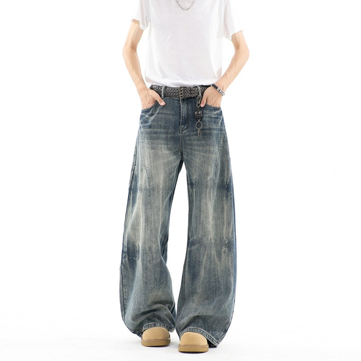 Men's ultra-wide baggy jeans with a low crotch and structured pleated look Mune Fashion