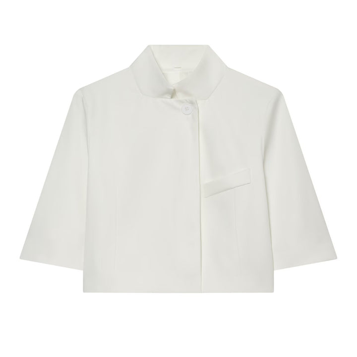 Women's Cropped Boxy Jacket with Stand Collar and Three-Quarter Sleeves Mune Fashion