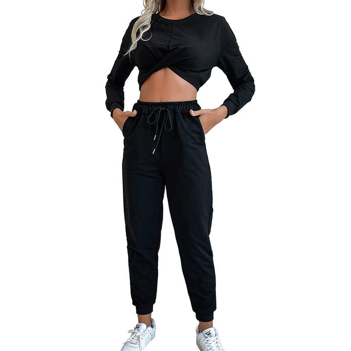 Women's Cropped Loungewear Set with Twist Top and High-Waisted Jogging Pants Mune Fashion
