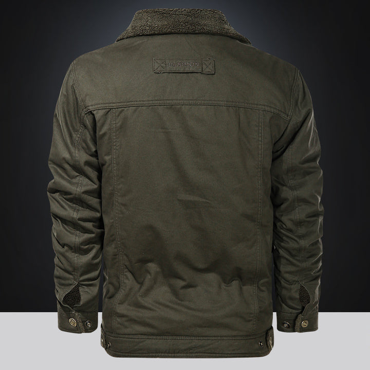 Men's padded canvas field jacket with teddy lining, chest flap, and snap button front Mune Fashion