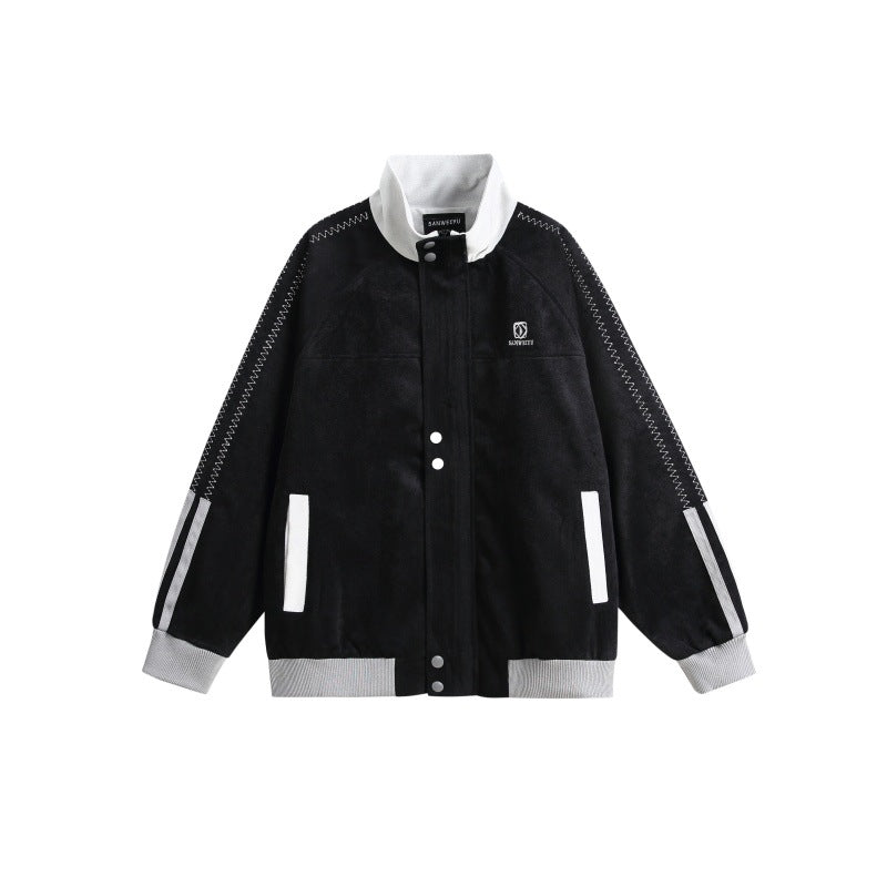 Men's bomber jacket in boxy cut with high stand-up collar, snap button placket and contrast piping Mune Fashion