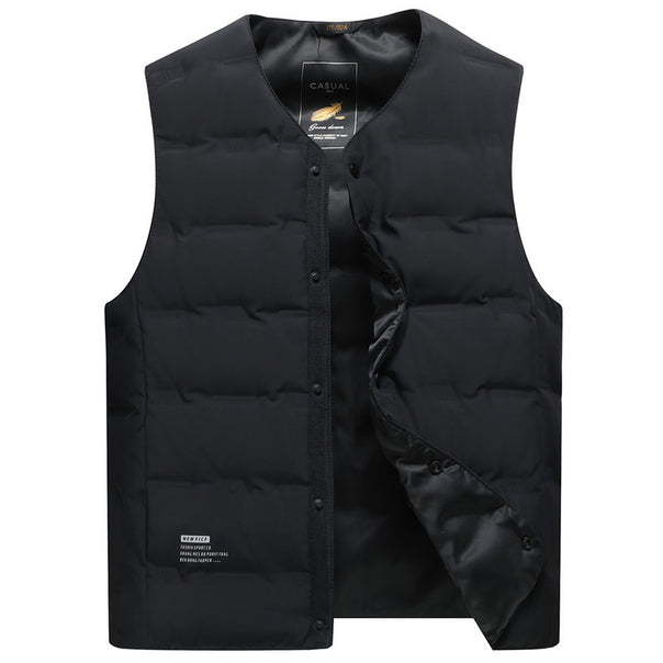 Men's Padded Sleeveless Quilted Vest with V-Neck and Snap Button Closure Mune Fashion