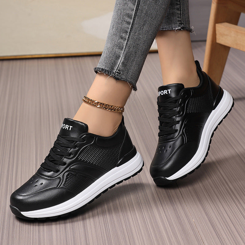 Women's Casual Platform Sneakers with Shock-Absorbing Memory Midsole and Leather Look Mune Fashion