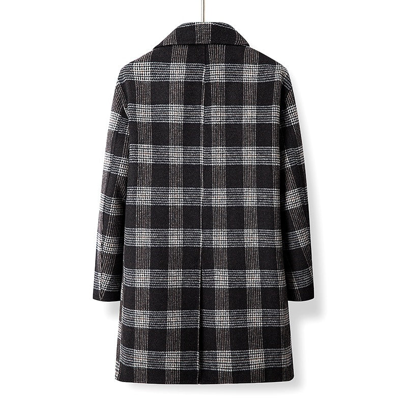 Women Elegant Checked Double-breasted Coat Drune