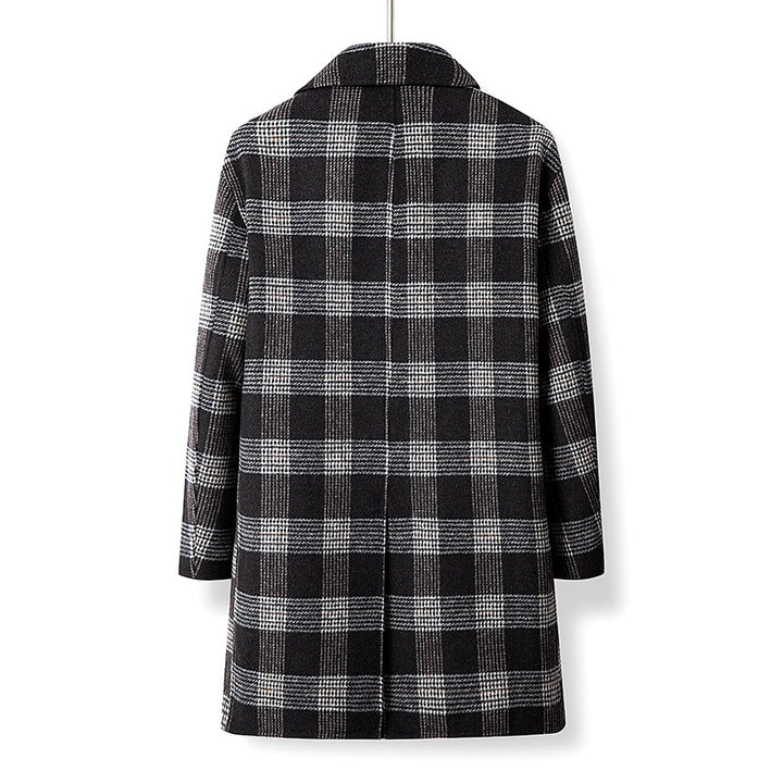 Women Elegant Checked Double-breasted Coat Drune