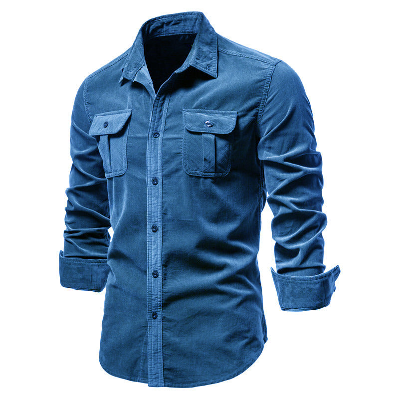 Men's long-sleeved cord shirt with applied breast pockets and Kent collar Mune Fashion