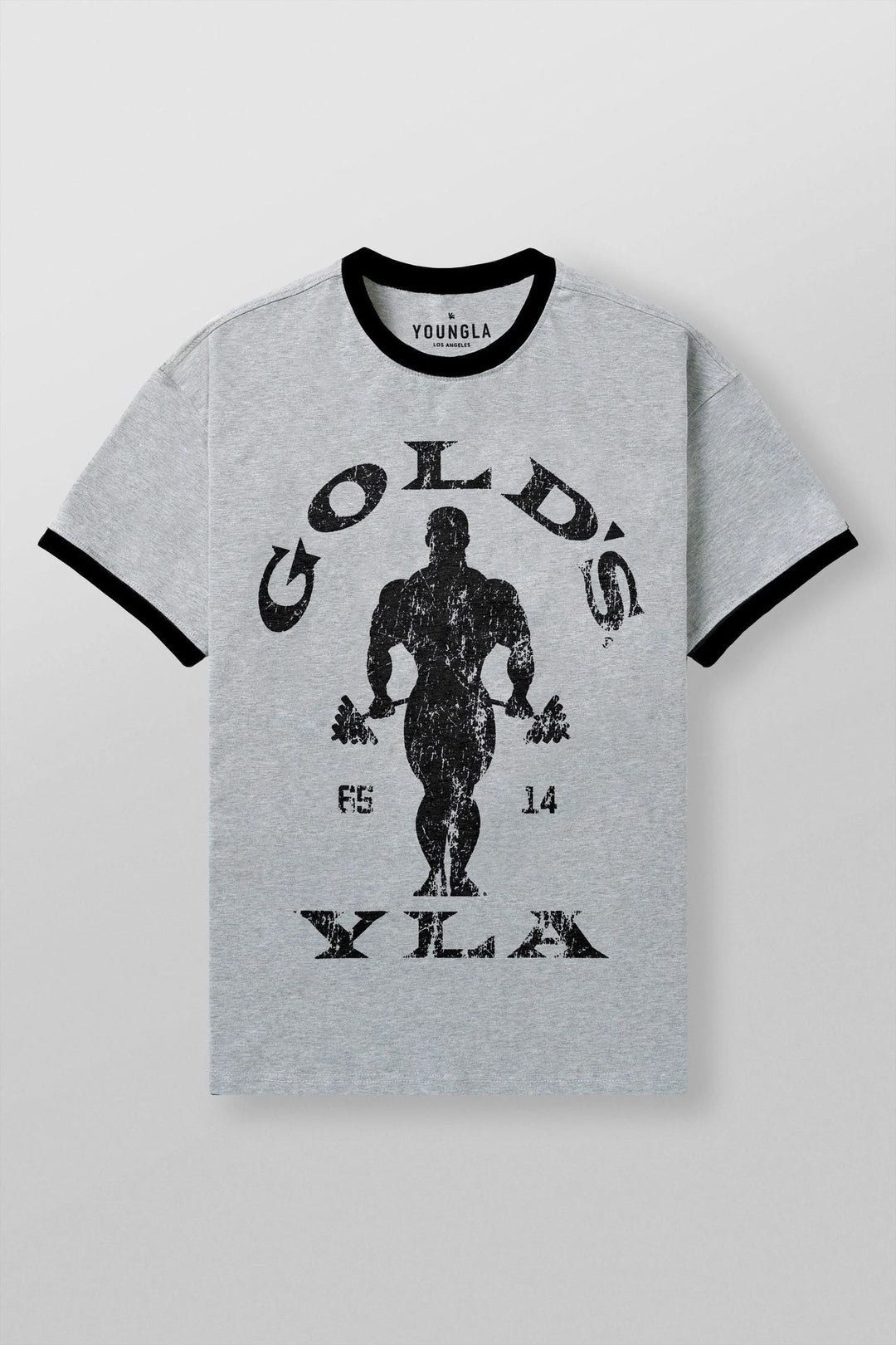 Men's Vintage Training Shirt with Crew Neck Contrast Cuffs and Retro Bodybuilding Print Mune Fashion
