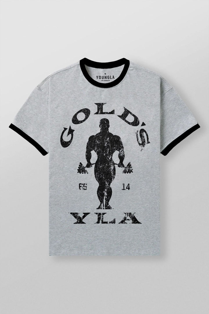Men's Vintage Training Shirt with Crew Neck Contrast Cuffs and Retro Bodybuilding Print Mune Fashion