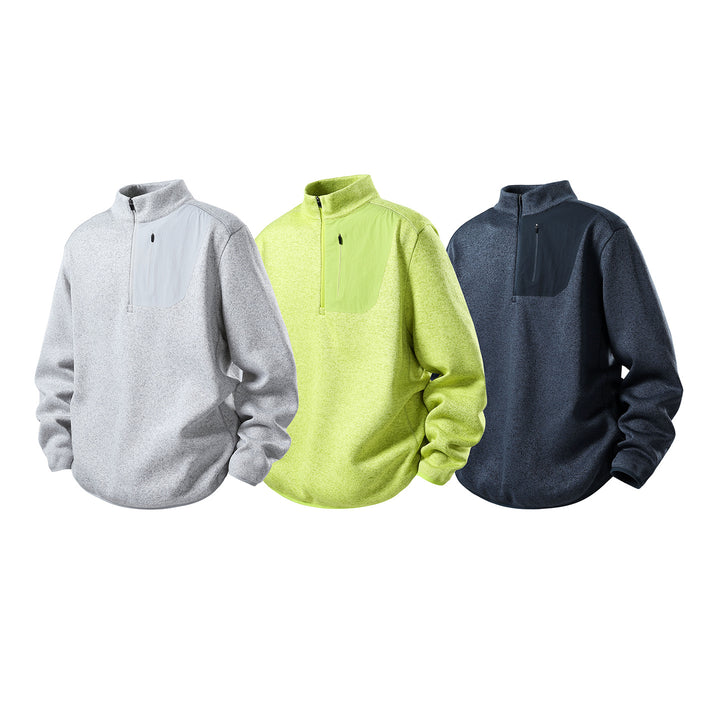 Herren Fleece-Halbzip-Pullover mit Stehkragen, Brustreißverschlusstasche und Relaxed-Fit Mune Fashion