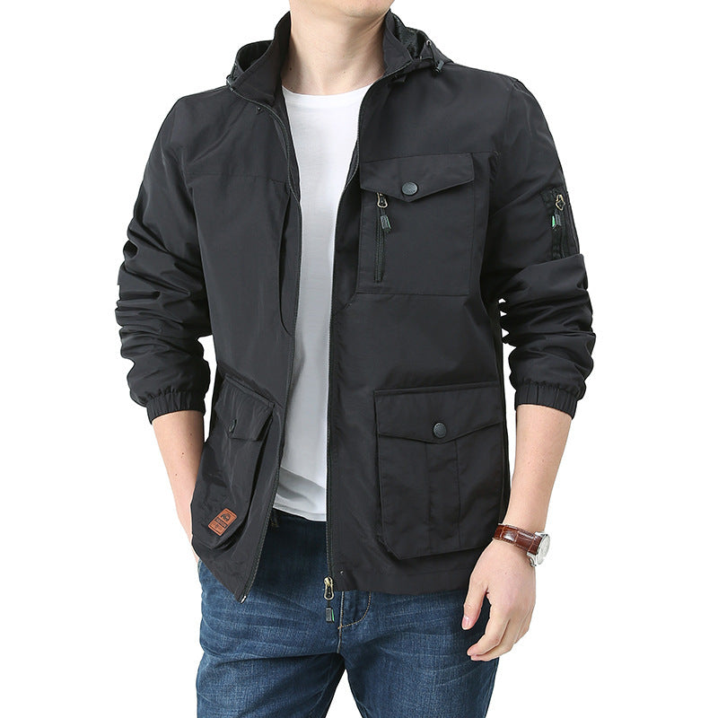 Men's Urban-Utility Field Jacket with Hood, Multiple Pockets and Elastic Cuffs Mune Fashion