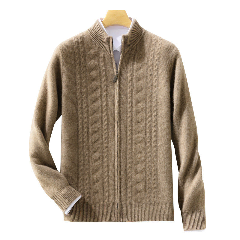 Men's zip-up knitted cardigan with cable pattern and stand-up collar Mune Fashion