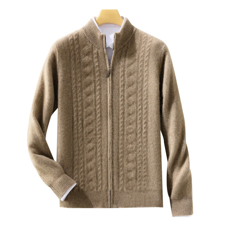 Men's zip-up knitted cardigan with cable pattern and stand-up collar Mune Fashion