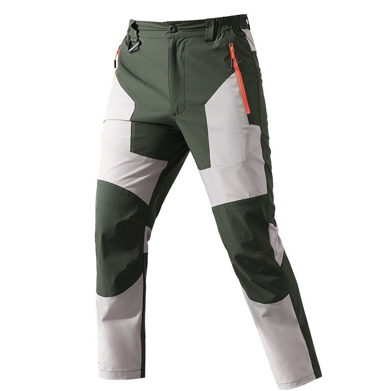 Men's multifunctional trekking pants with multi-way stretch knee reinforcement and elastic waistband.