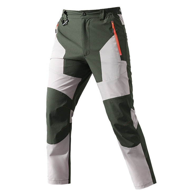 Men's multifunctional trekking pants with multi-way stretch knee reinforcement and elastic waistband.
