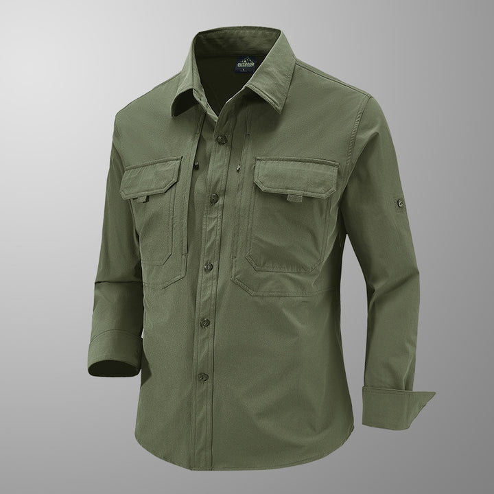 Men's Technical Field Shirt with Ripstop Structure, Chest Pockets and Roll-Up Sleeves Mune Fashion