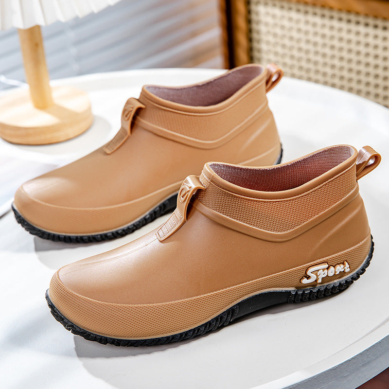 Women's Waterproof Ankle Rubber Boots with Elastic Shaft and Non-Slip Sole Mune Fashion