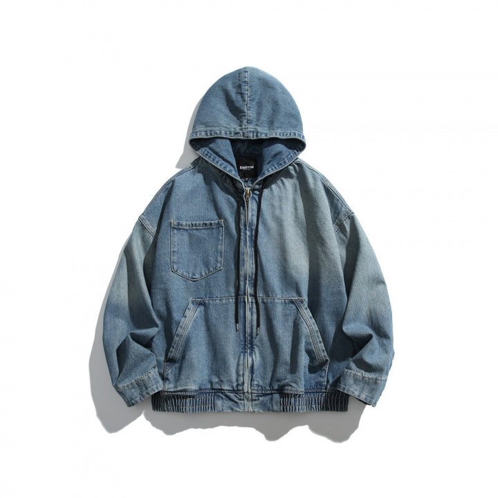 Unisex Oversized Jeans Jacket with Hood, Elastic Hem and Kangaroo Pockets Mune Fashion