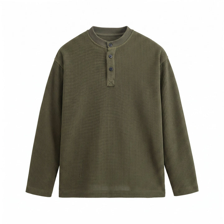 Men's Waffle Knit Henley with Stand Collar and Triple Button Placket Mune Fashion