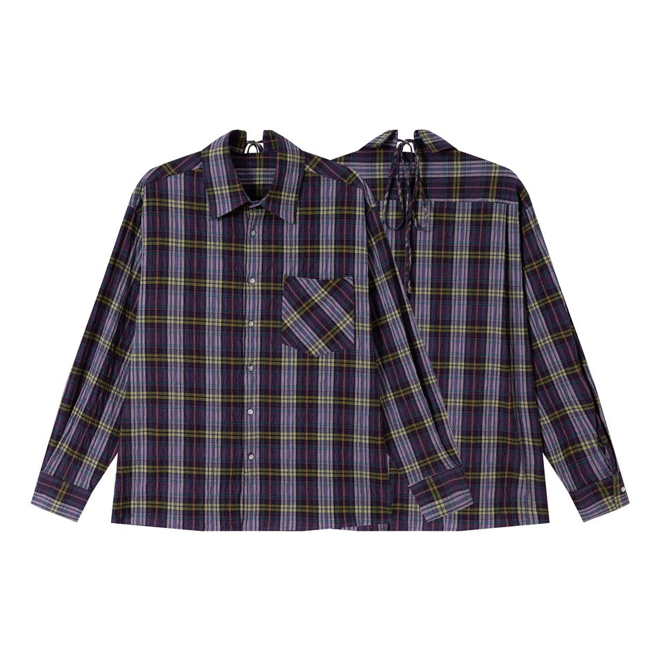 Unisex Loose Oversize Check Shirt in Vintage Look with Slanted Chest Pocket and Straight Hem Mune Fashion