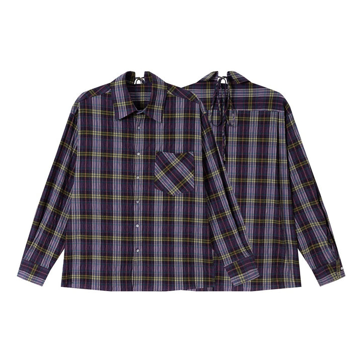 Unisex Loose Oversize Check Shirt in Vintage Look with Slanted Chest Pocket and Straight Hem Mune Fashion