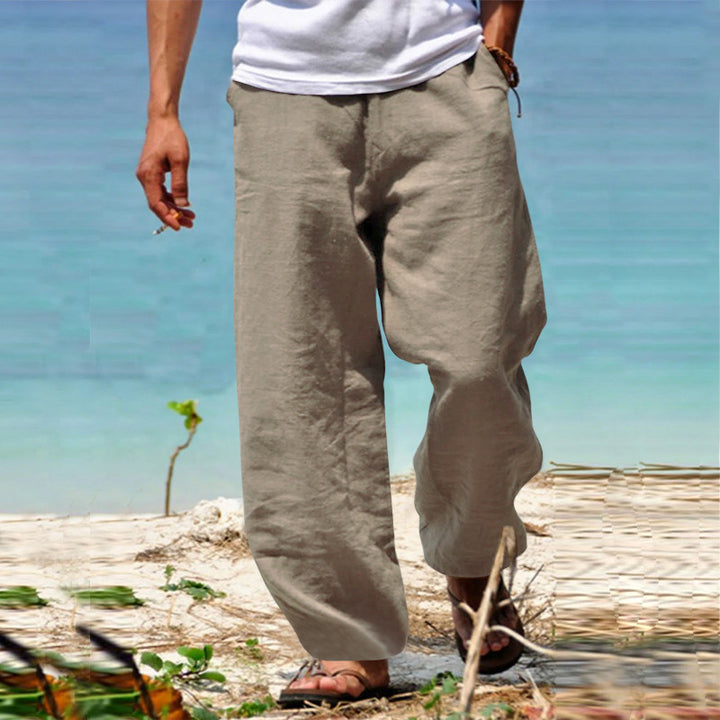 Men's loose linen pants with wide leg and elastic waistband Mune Fashion