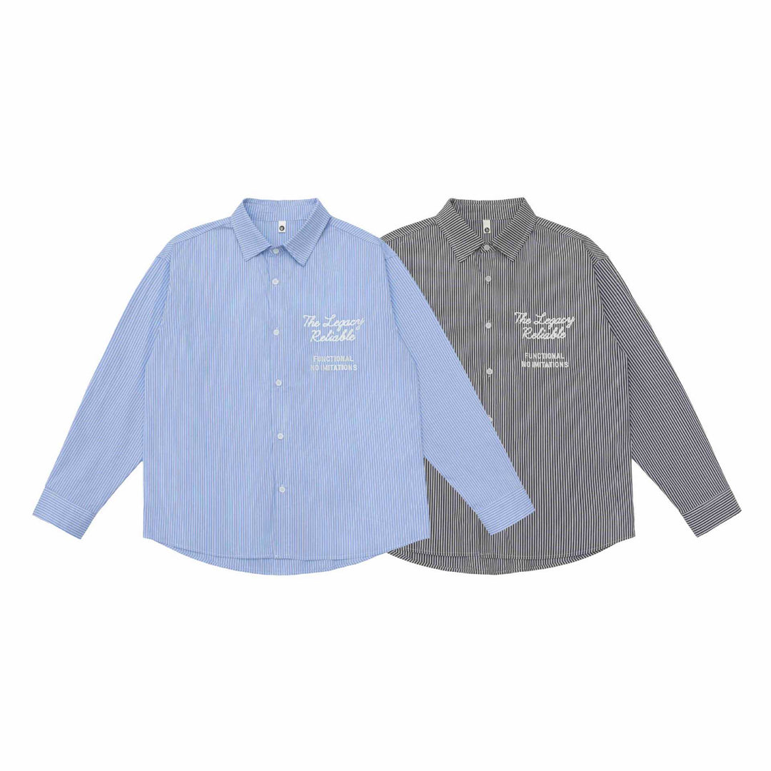 Unisex Oversize Striped Shirt with Stitch Detail and Kent Collar Mune Fashion