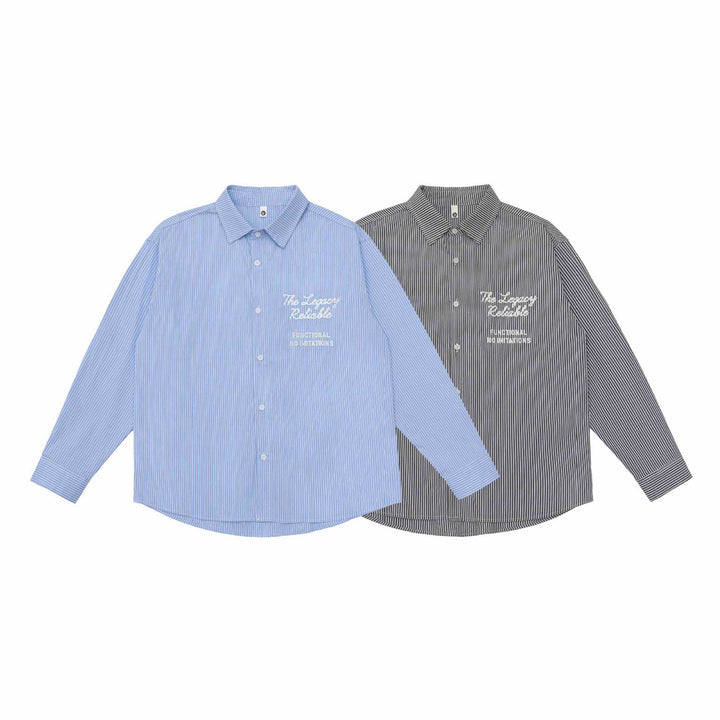 Unisex Oversize Striped Shirt with Stitch Detail and Kent Collar Mune Fashion