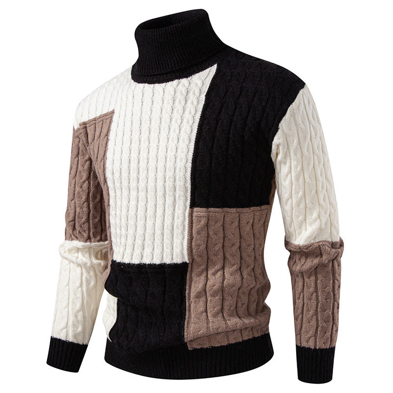 Men's structured turtleneck sweater with color block cable knit Mune Fashion