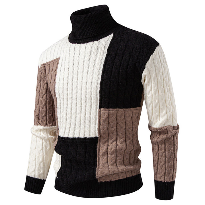 Men's structured turtleneck sweater with color block cable knit Mune Fashion