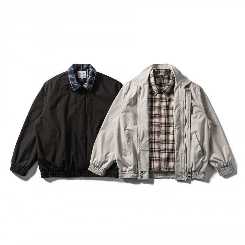 Men's Short Cut Boxy Transition Jacket with Checked Collar and Elastic Hem Mune Fashion