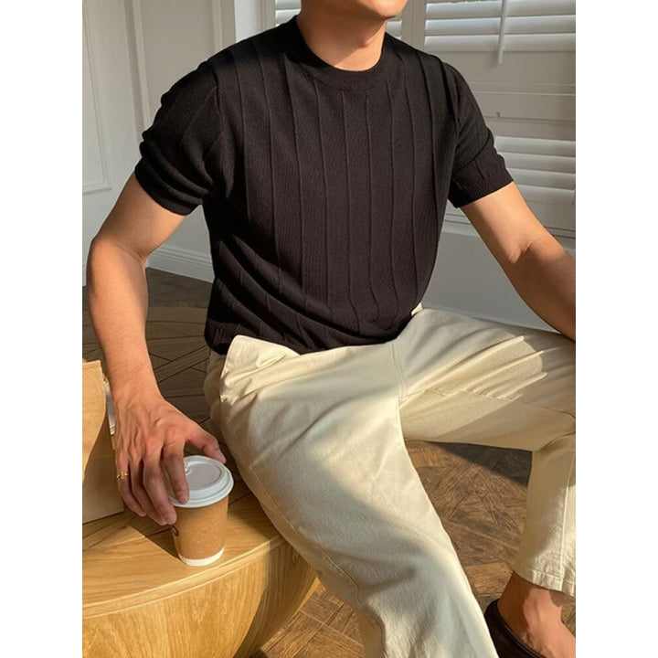 Men's Short Sleeve Knit Sweater with Ribbed Structure Mune Fashion