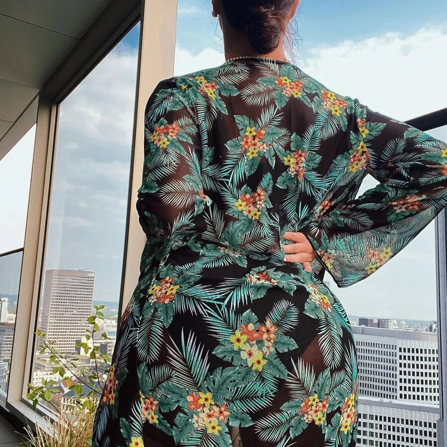 Women's bikini set with high-cut bottom and floral kimono Mune Fashion