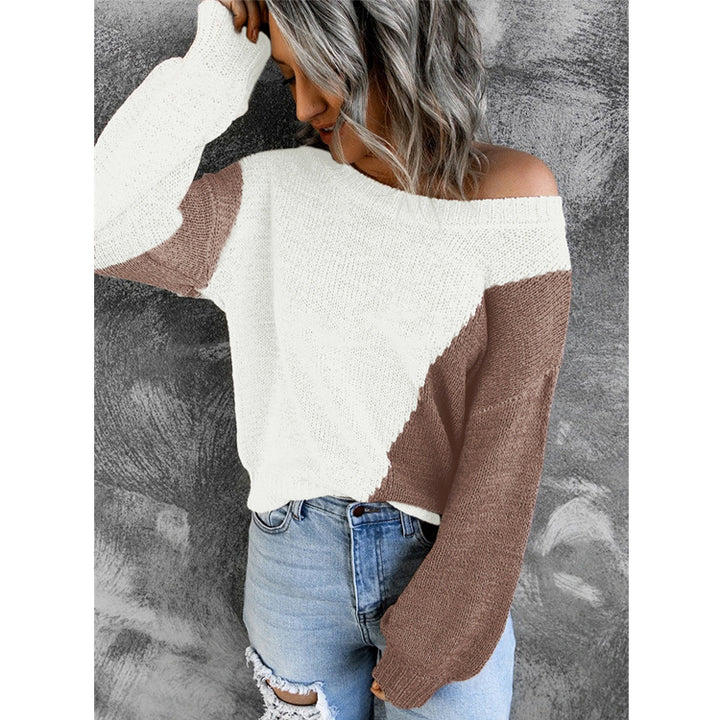 Women's Oversize Knit Sweater with Off-the-Shoulder Cut and Color Block Design Mune Fashion
