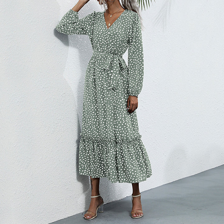 Ladies Printed Midi Dress with Wrap Look, Gathered Waist and Tiered Ruffles Mune Fashion