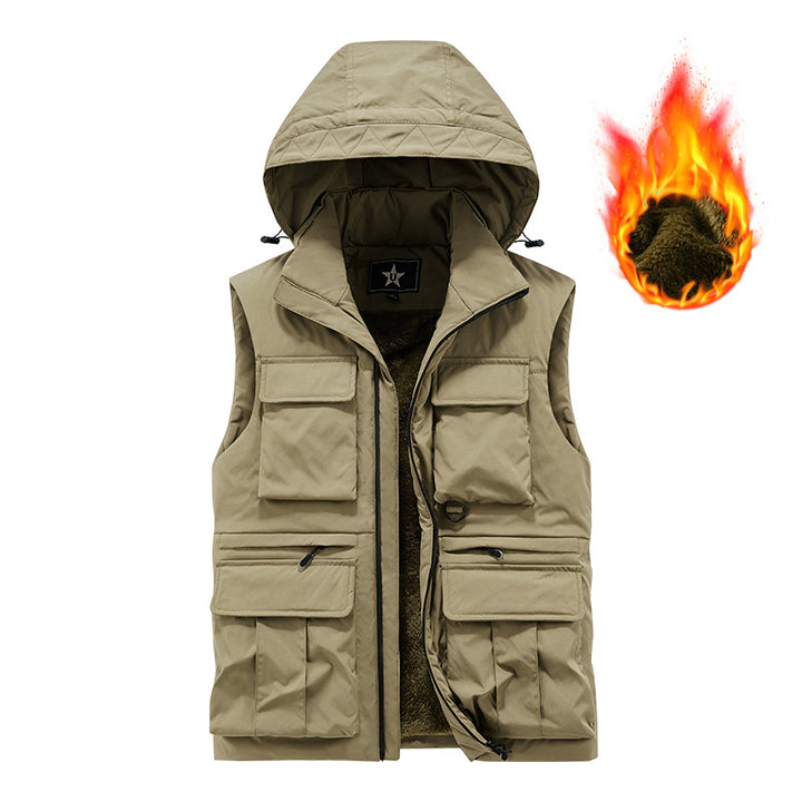 Men's Insulated Utility Vest with Hood, Teddy Lining and Multi-Functional Pockets Mune Fashion