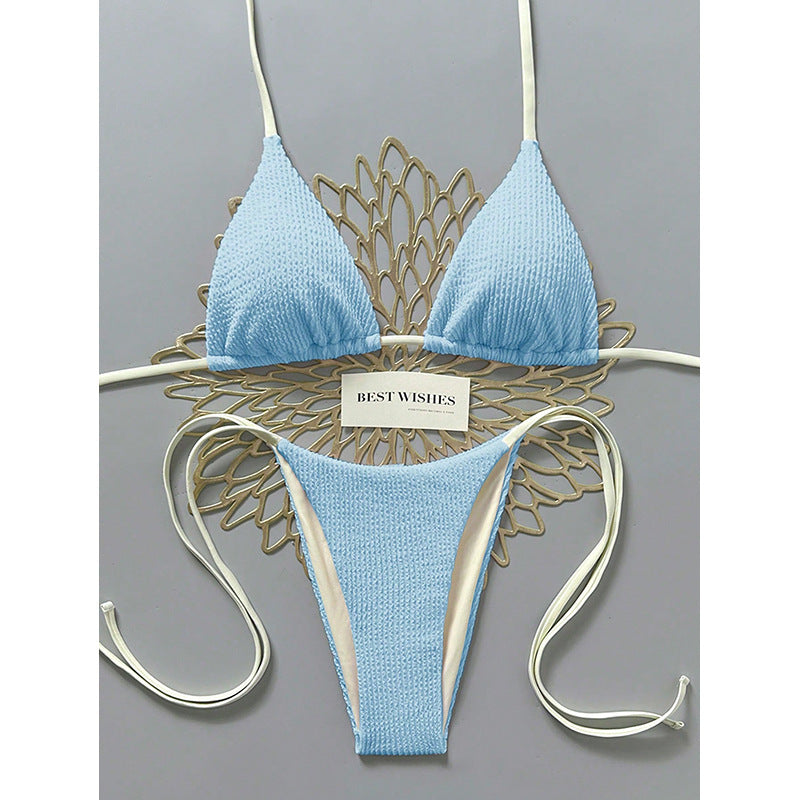 Women's triangle bikini with high leg cut and fine textured pattern Mune Fashion