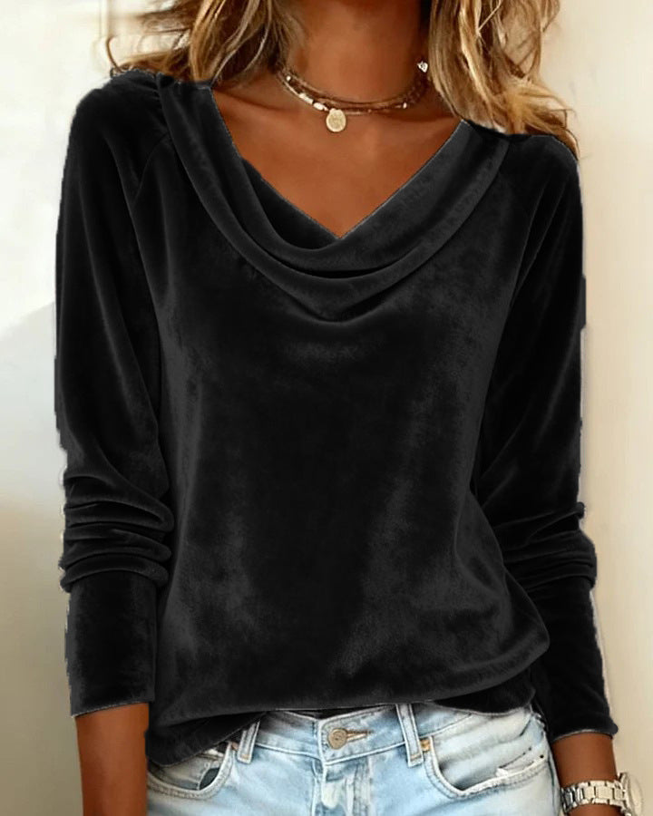 Women's satin top with waterfall collar, long sleeve and casual fit Mune Fashion