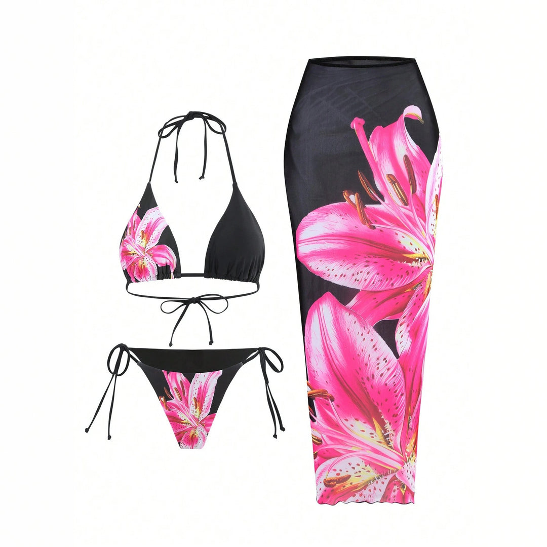 Women's bikini set with floral wrap skirt Mune Fashion