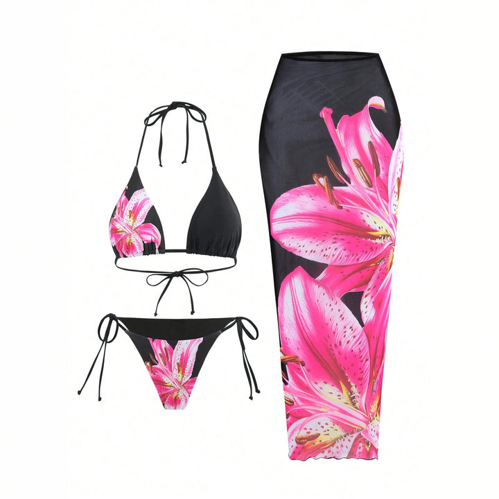 Women's bikini set with floral wrap skirt Mune Fashion