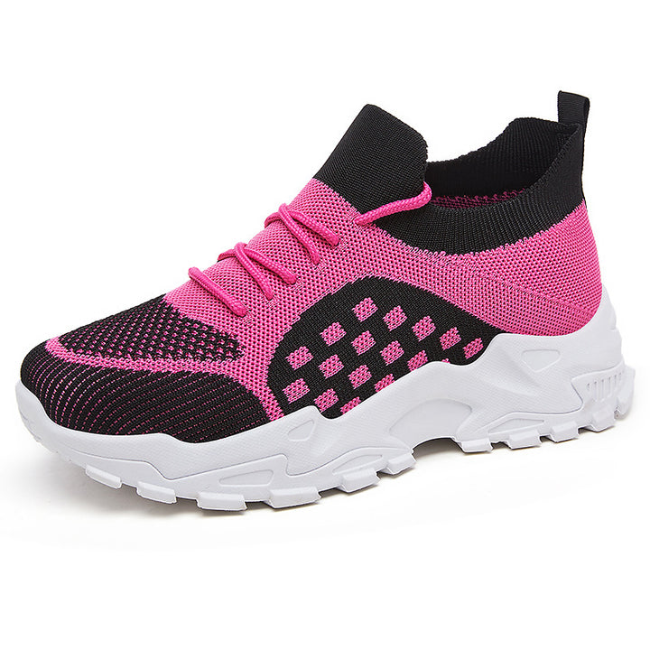 Women’s lightweight knit chunky sneakers with sock-like shaft, padded heel support, and grippy trail outsole Mune Fashion