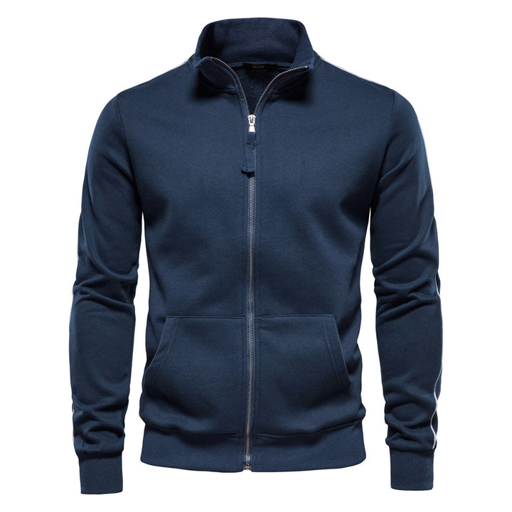 Men's sporty cotton sweatshirt jacket with stand-up collar and kangaroo pockets Mune Fashion