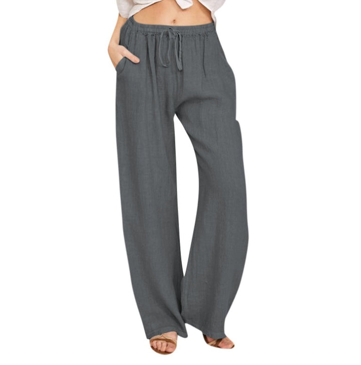 Women's relaxed linen pants with elastic waistband, drawstring, and side pockets Mune Fashion