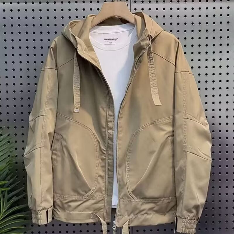 Men's Lightweight Utility-Style Hooded Jacket with Interior Organization and Front Zipper Mune Fashion