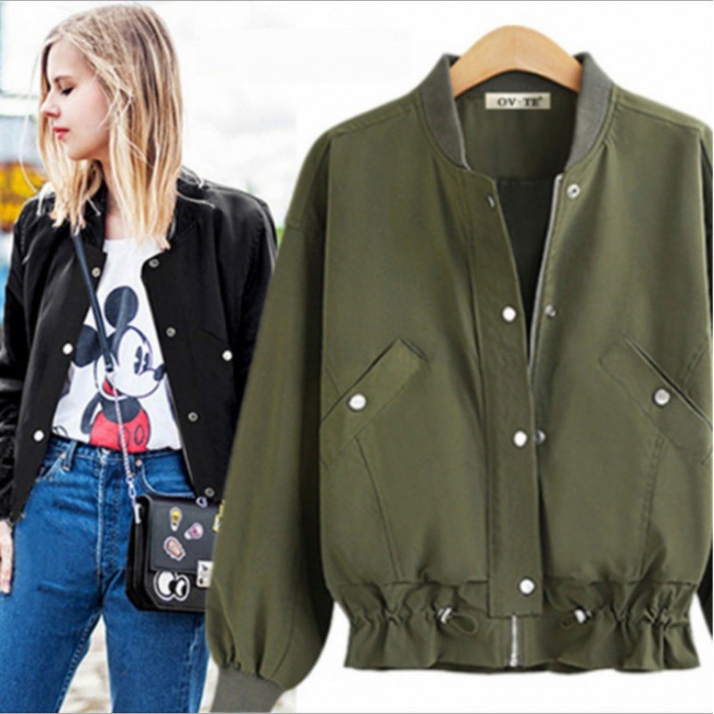 Women's Oversize Bomber Jacket with Drawstring Hem, Press Stud Placket and Patch Pockets Mune Fashion